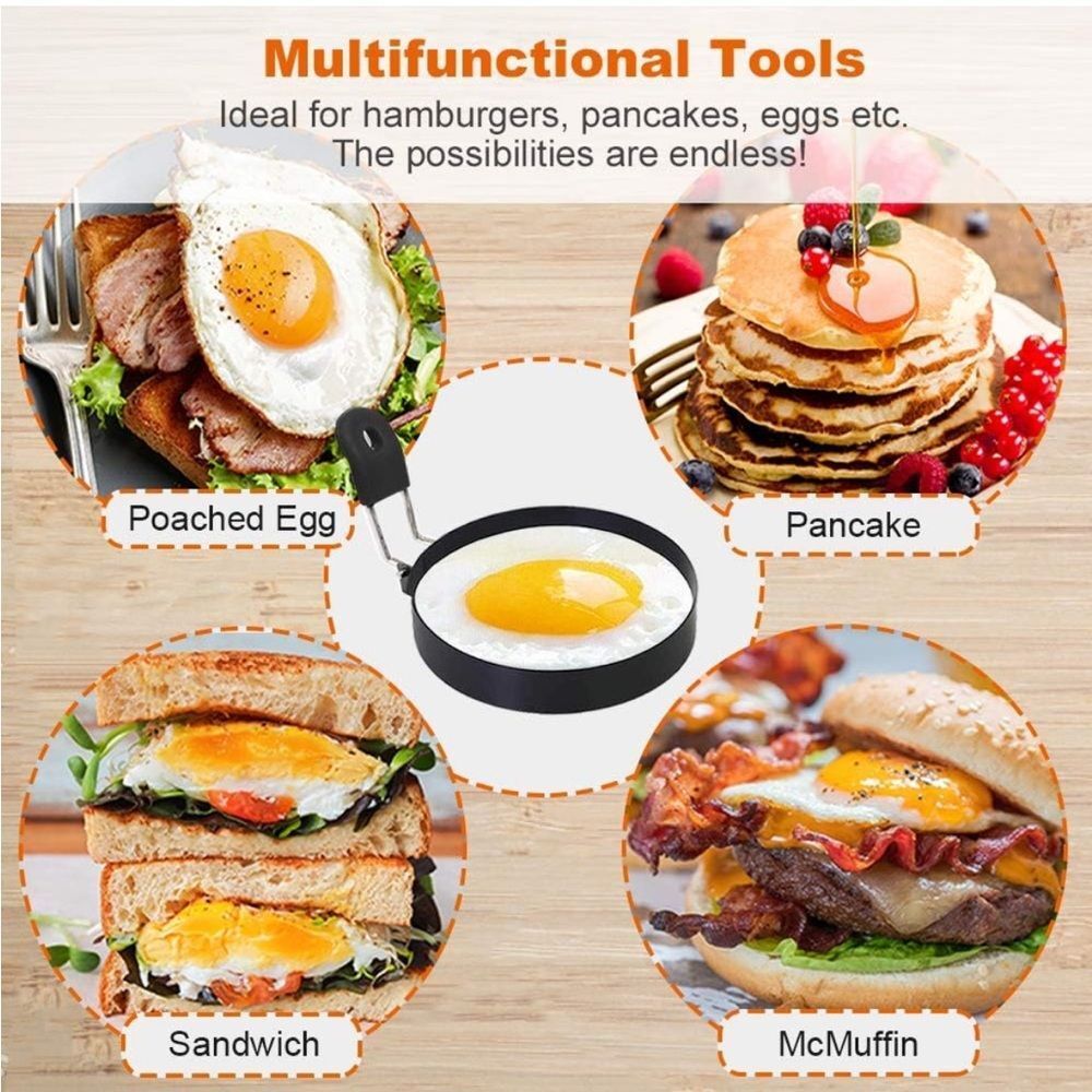 3.5" Egg Rings Set of 2 with Silicone Handle, & Brush Large Ring for Frying Eggs